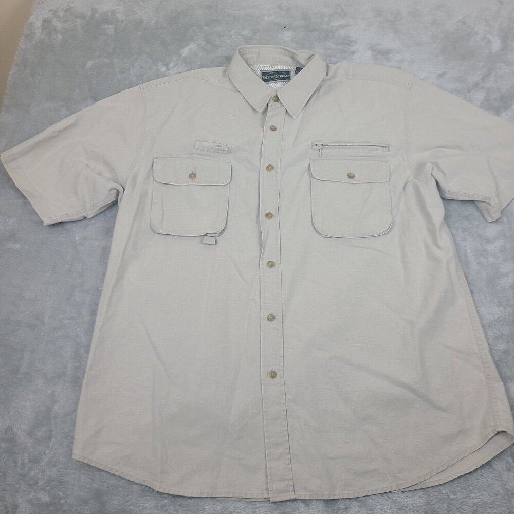 Field & Stream Shirt Mens XL Brown‎ 55% Linen Short Sleeve Button Up  XL